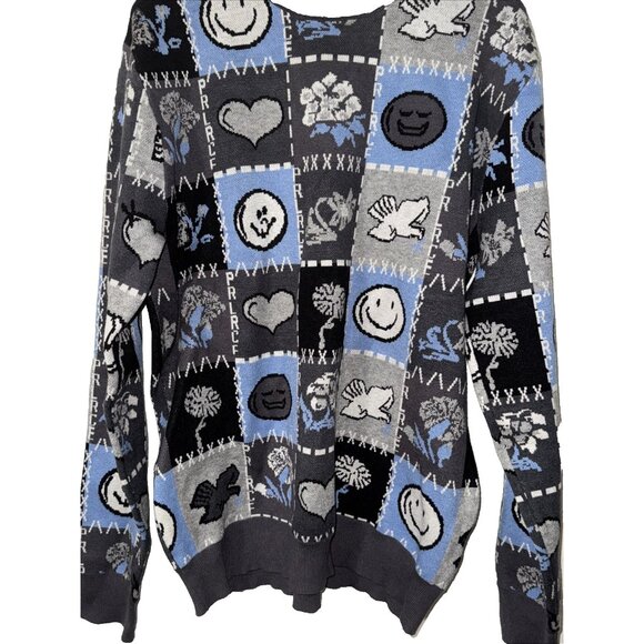 Palace Love Dove Smiley Face Heavy Sweater Gray Blue Size XL - Picture 1 of 4